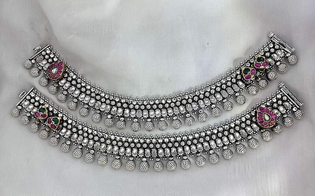jadau stone silver payal